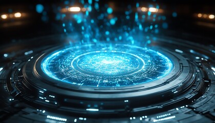 Brain on a circular platform with glowing AI neural connections, futuristic technology design, digital abstract art, hightech 8K resolution