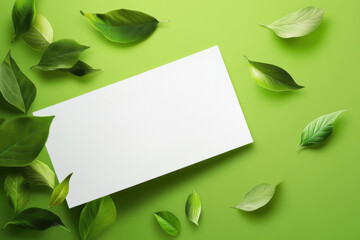 Background of green leaves with natural texture and a postcard for text. mockup
