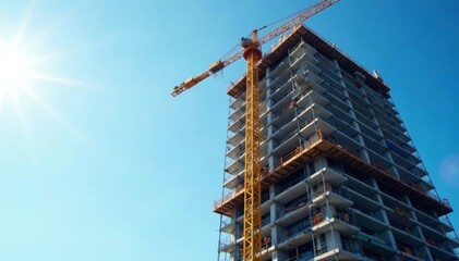 Towering high-rise under construction, extensive scaffolding , industry, scaffolding