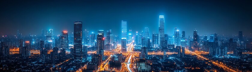 Futuristic smart cityscape at night