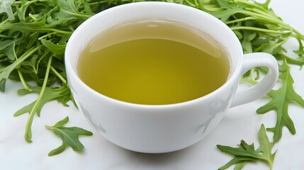 Refreshing Arugula Herbal Tea in White Cup