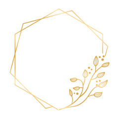 Gold Floral Frame Elegant Wreath Border Design. Gold Wedding Invitation Card Frame