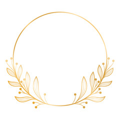 Gold Floral Frame Elegant Wreath Border Design. Gold Wedding Invitation Card Frame