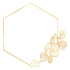 Gold Floral Frame Elegant Wreath Border Design. Gold Wedding Invitation Card Frame