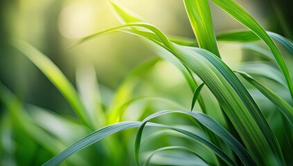 Obraz premium Lush green grass bathed in sunlight