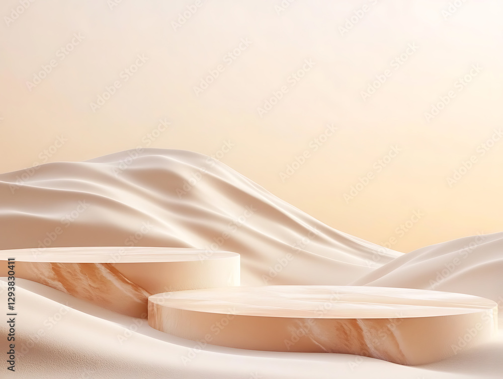 Poster elegant minimalistic display of geometric shapes on soft fabric landscape studio setting digital art