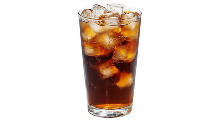 Cold brew coffee in a tall glass with ice cubes, modern coffee culture concept, isolated on a white background 