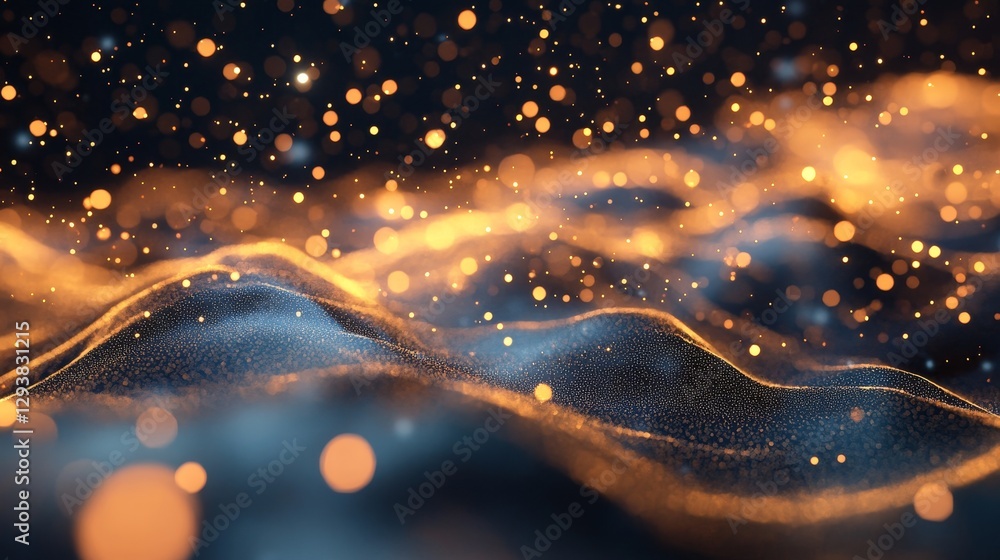 Poster glowing particles create abstract waves of light