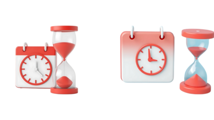 A vibrant coral calendar and hourglass symbolize the fleeting nature of time, a gentle reminder to cherish each moment, with clean, minimalist 3D rendering.