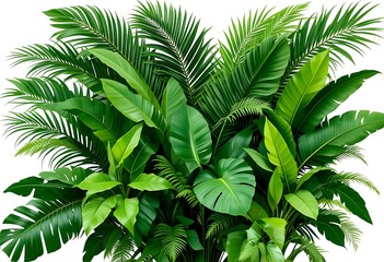A beautiful Vibrant Jungle Leaves Lush Tropical Greenery in white Background 