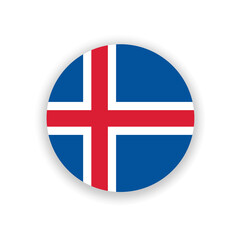 Icelandic national flag in circle shape isolated on white. Illustration. Flag of Iceland