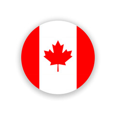 Canadian national flag in circle shape isolated on white. Illustration. Flag of Canada