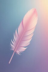 Naklejka premium Single feather, softly lit, floats on pastel gradient , harmony, serenity