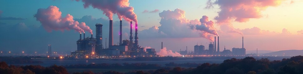 Sleek futuristic waste plant, smoke-free chimneys ,  innovation,  eco