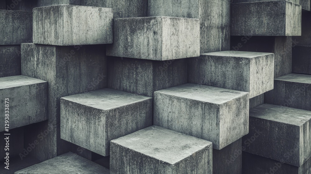 Poster gray concrete blocks stacked in geometric pattern