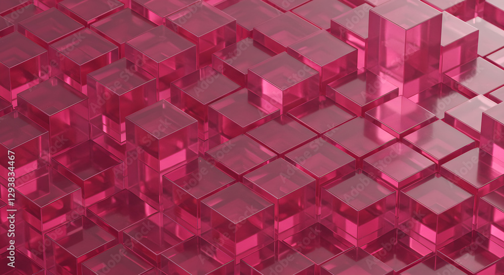 Poster pink translucent cubes in geometric pattern. abstract 3d background with glass blocks. modern digita