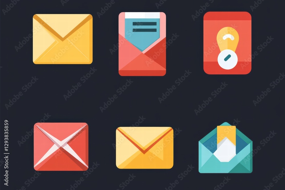 Aufkleber flat icons collection for web design featuring mail and phone symbols