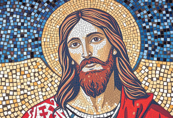 Jesus Mosaic Art – Divine Religious Illustration with Sacred Halo and Spiritual Aesthetic