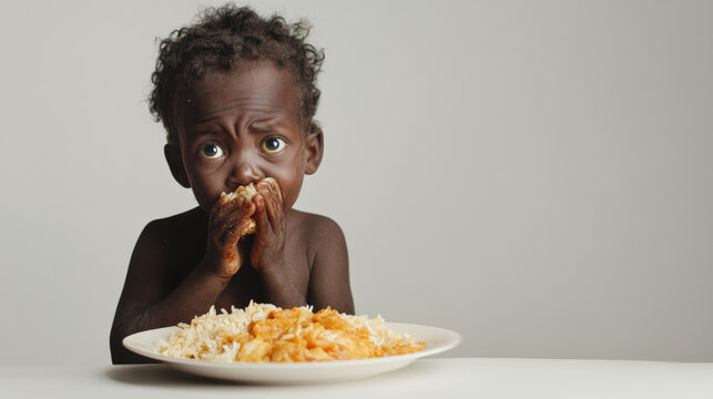 A young, malnourished child standing weakly