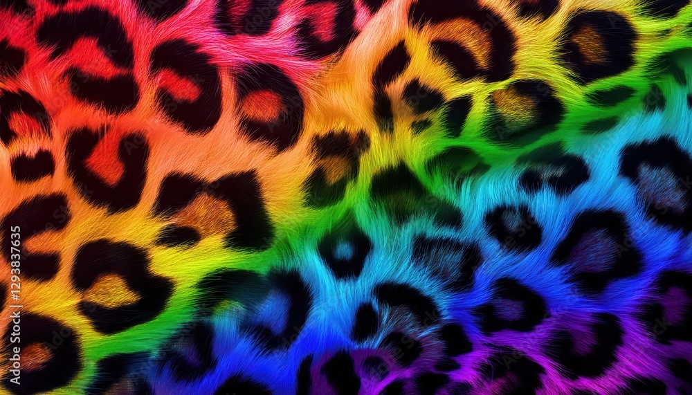 Poster vibrant neon rainbow leopard print backdrop with colorful wildlife pattern, showcasing a vivid displ