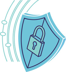 Cybersecurity shield with digital lock and code patterns