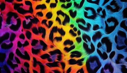 Vibrant Rainbow Neon Leopard Print Backdrop with Colorful Wildlife Pattern, Illuminating the Moody Nightscape in a Striking Combination of Modern and Wild