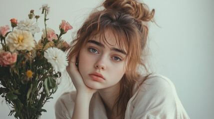 Naklejka premium A young woman with a heartbroken expression