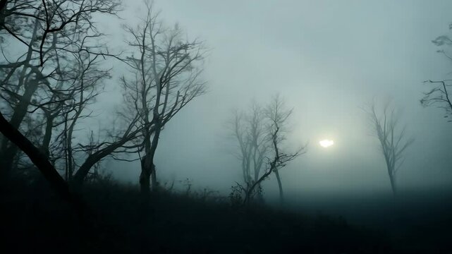 Mysterious Halloween Forest Background with Fog for Horror Projects