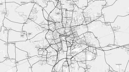 Minimalist Braunschweig Street Map with Labels and Neighborhoods