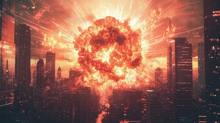 Fiery Explosion Over Cityscape During Catastrophic Event