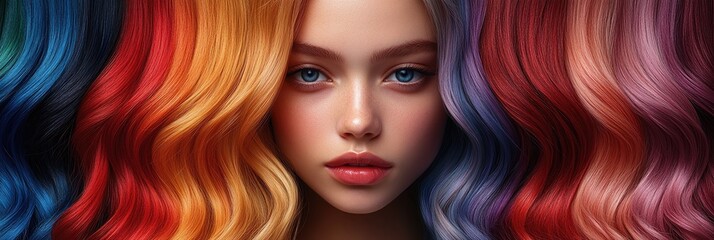Fototapeta premium Fashionable colored locks illuminated by bright lighting in a stylish setting