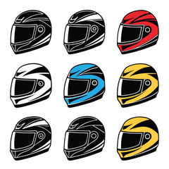 Fototapeta premium Motorcycle Head Protection Icons Vector Art