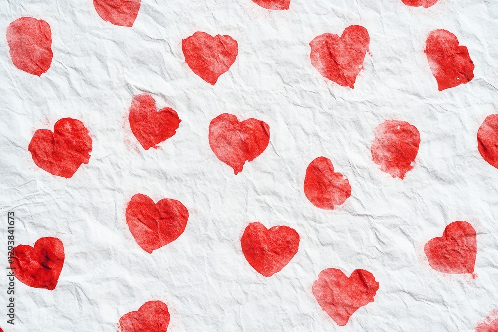 Poster a textured white background featuring a pattern of red hearts, creating a romantic and cheerful vibe