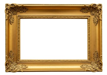 Classic Golden Photo Frame with Intricate Borders on Clean White Background