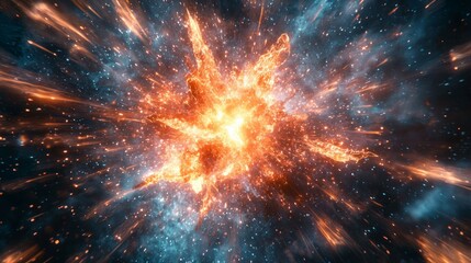 Explosive Cosmic Burst with Fiery Colors in Outer Space Scene
