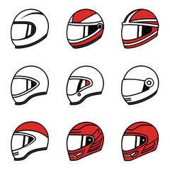 Biker Safety Helmets Solid Vector Icons