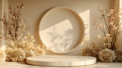 Beige floral showcase pedestal product display