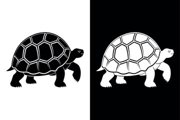 High-Quality Tortoise Silhouette Vector Icon Design on Black And White Background.