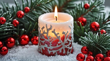 Merry Christmas Background with Typography, Lettering. Greeting card, banner and poster ,with red christmas candel.  with christmas element. Vector illustration