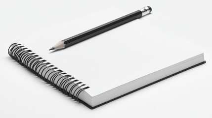 Blank Spiral Notebook with Single Graphite Pencil on White Background