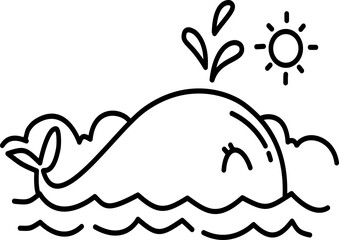 Hand drawn summer whale  doodle illustration