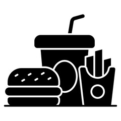 Modern design icon of burger with drink and fries, fast food icon