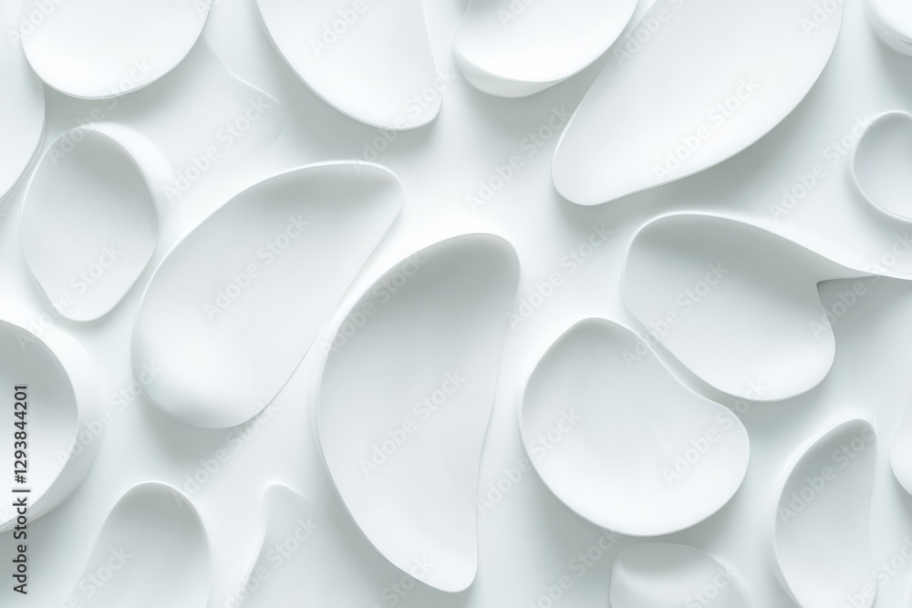Poster a textured, abstract background featuring smooth, organic shapes in a monochromatic white palette, c