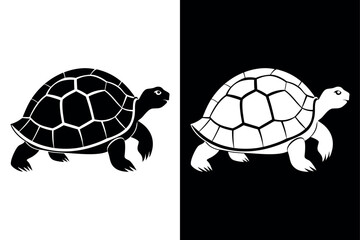 High-Quality Tortoise Silhouette Vector Icon Design on Black And White Background.