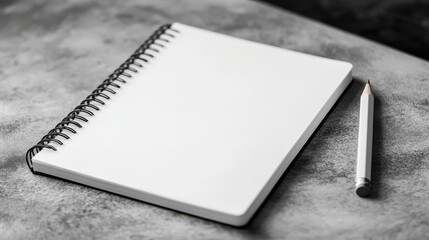 Blank Spiral Notebook and Graphite Pencil on Clean Monochrome Background
