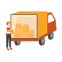 Delivery Truck and Worker. Package Delivery Cargo Illustration