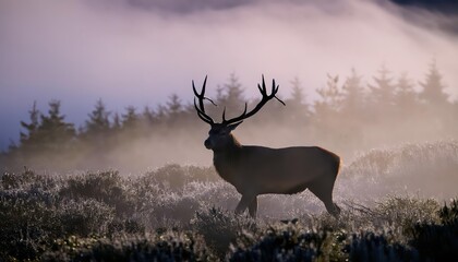 Majestic Red Deer Stag in the Enchanting Misty Forest Twilight, A Tranquil and Mystical Scene that Evokes a Sense of Serenity and Calm.