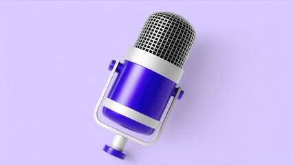 online tutoring 3D Blue microphone on a purple background, ideal for music and podcast themes.