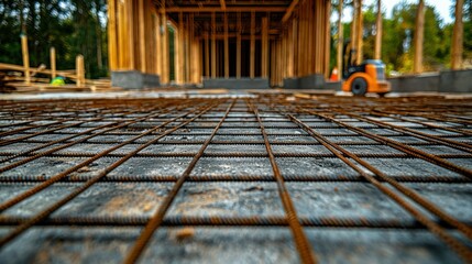 Obraz premium Reinforcing Steel Grid, Construction Site Floor