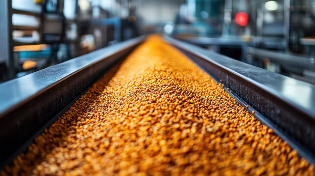 Dried spices factory, robotic conveyor belts moving coriander and cumin seeds through industrial dehydrators, high-efficiency production line
